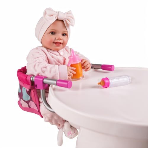BABESIDE Baby Doll High Chair for 12–20 Inch Dolls, Foldable Table Seat Doll Furniture, Portable Feeding Chair Accessories for Reborn Dolls and Toys, Pretend Play Accessory for Girls and Boys Age 3+