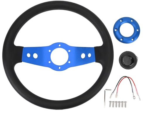 Volant de Voiture de Course de 13 Pouces, Volant de Sport en PU, Aspect élégant, Résistant aux Chocs, Poignée Améliorée, Installation Facile, Volant de Course pour Véhicule (BLUE)