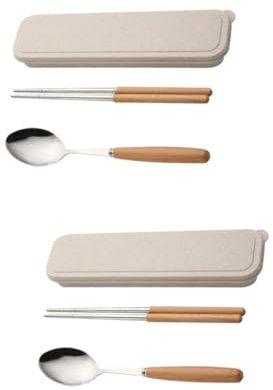 Cabilock 2 Sätze Geschirr Essstäbchen Löffel Camping Besteckset Campingbesteck Set Campingbesteck-set Tragbares Geschirr Edelstahlbesteck Tafelgeschirr 2 Stück * 2