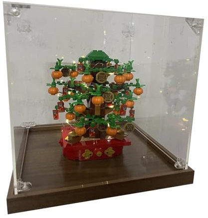 Acryl Vitrine Transparente Sammlerbox mit Walnussfarbenem Boden, Staubdichte Aufbewahrungshülle für Handtaschenausstellung, Individueller Herausnehmbarer Kunsthandwerks-Schaukasten Als Organizer(70x70