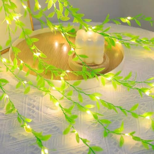 Efeu Lichterketten Vorhang Frühlingsdeko Innen LED Lichterkette Girlande Künstlich mit Timing-Funktion,Led Deko licht Blumengirlande Pflanzen für Zimmer Deko Aesthetic Leuchtdeko (Willow)