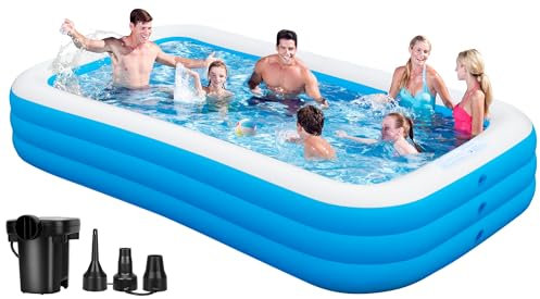 Aufblasbarer Pool für Erwachsene, 330,2 x 182,9 x 55,9 cm, extra großer aufblasbarer Pool mit Pumpe, Familien-Schwimmbecken für Hinterhof, Garten, Haus, Rasen, drinnen und draußen