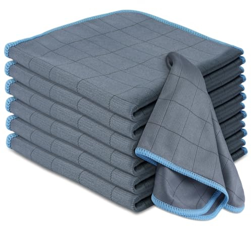 Adiwo 6X Paño de Limpieza de Microfibra 400GSM, Toallas de Limpieza Multiuso, Trapos de Limpieza Antigrasa, Súper Absorbente Bayetas Cristales Sin Rayas para Coches Cocina Espejos Platos,30x30cm,Azul