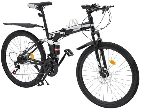 Tagowao 26 Zoll Faltrad, 21 Gang Höhenverstellbar Mountainbike mit Die Doppelscheibenbremse, Folding Bike Fahrrad für Mädchen, Jungen, Herren und Damen Schwarz, Silber