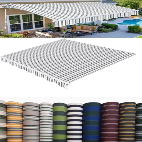 OPOLDBDMAC Stripes Replacement Canvas For Patio Awning Replacement Fabric Sun Shade Awning Cover Cloth Garden Balcony Sun Shade Shelter Replacement Top Cover(Stripe-H,9.8x6.5ft (3x2m))
