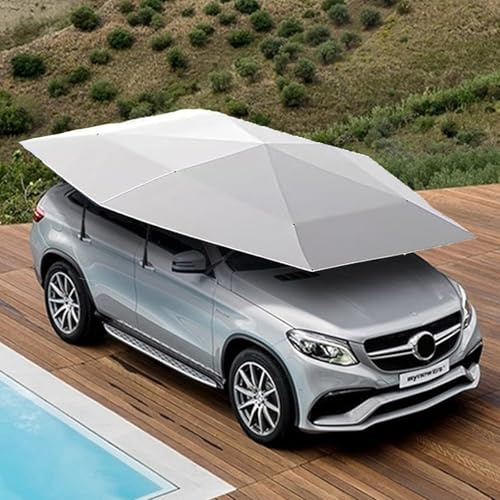 DRFGHK Carport Automatico da 5,2 m, 4,8 m, 4,2 m, tettoia Mobile Pieghevole con Telecomando, Ombrello Parasole per Auto, Caricabatterie Rimovibile Adatto per casa e Auto, Argento 4,2 m