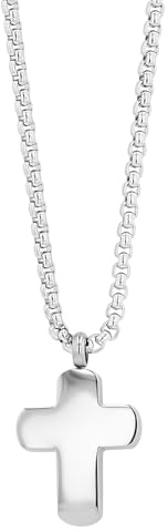 Akzent Halskette mit Kreuzanhänger für Damen aus Edelstahl | Ankerkette 61 cm | Erbskette | Karabinerverschluss | Geschenk für Männer, Frauen | 100% Wasserfest & hautfreundlich