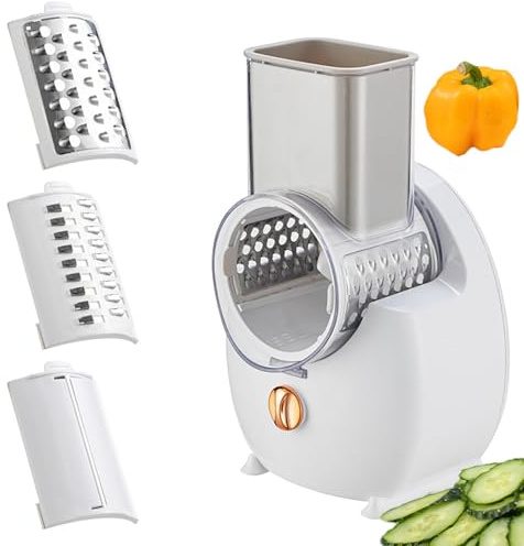 Rallador eléctrico recargable de queso y rebanador de verduras, 3 cuchillas intercambiables para cortar y hacer ensaladas eficientes, perfecto para cocina, camping y restaurantes