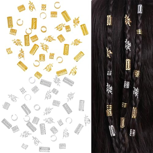 80 Stück Haarringe Gold Silber Dreadlocks Schmuck Festival Haarschmuck für Zöpfe Verstellbar Manschetten-Clips für Dreadlock Zubehör Wikinger Haarschmuck für Dreadlocks Braids Schmuck Haar Accessoire