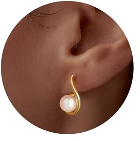Turandoss 14K Vergoldet Perlen Ohrringe Hängend Damen, Perlenohrringe Gold | Hypoallergene Ohrringe Perlen Hängend, Perlenohrringe Hängend, Weiße Süßwasserperlen, Geburtstagsgeschenk für Frauen Damen