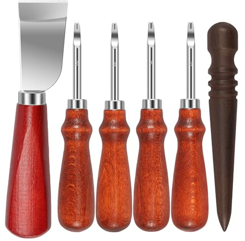 6 Pcs Practical Leather Cutter Set Multipurpose Tool Edger Set, Including Cutting Tool Burnishing Tool 4 Edge Bevelers for Stamping Sewing Carving Cutting Punching Leather Working