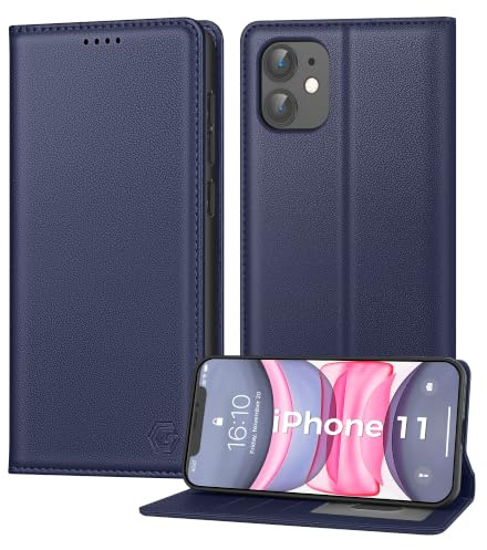 Kirnntca Handyhülle für iPhone 11 Hülle, Kartenfach Premium PU Leder Klapphülle Schutzhülle, Standfunktion Tasche Flip Case für iPhone 11 - Blau
