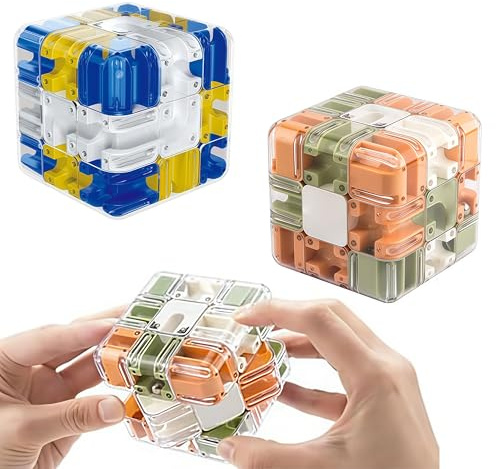 2er Set 3D-Labyrinth Spiel – Kugel & Würfel Geduldspiel für Konzentration & Stressabbau | Fördert Motorik & Logik | Puzzle für Kinder & Erwachsene