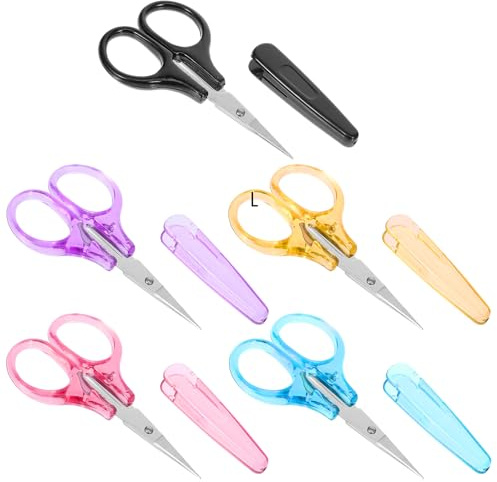 TIESOME Lot de 5 mini ciseaux de bricolage avec étui de protection - Ciseaux polyvalents - Ciseaux de bureau - Pour couper du papier, le scrapbooking, le bricolage - Détails