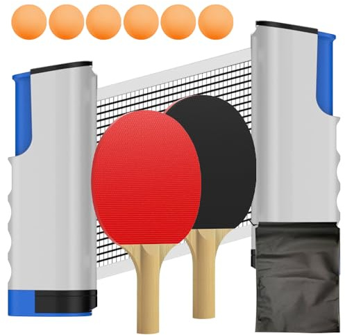 Jonuin Portable Table Tennis Set, Table Tennis Net for Dining Table, Extendable Ping Pong Set with 2 Table Tennis Bats, 6 Ping Pong Balls & 1 Carry Bag, for Outdoor/indoor Games, Daily Practice