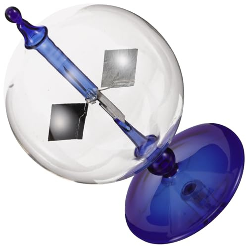 FUNNETOYU Radiomètre Solaire Crookes en Verre Coloré Bleu 75 Mm X 130 Mm, Moulin à Vent Lumineux Rotatif, Outil Pédagogique Solaire pour Bureau et Apprentissage Scientifique, Décoration