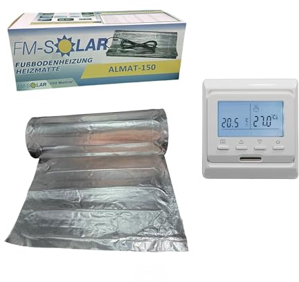 FM-SOLAR Riscaldamento elettrico a pavimento, 2,5 m², 150 W/m², in alluminio + termostato digitale, bianco
