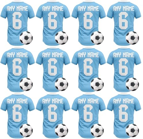 AK Giftshop Personalised Edible Football Shirt Cupcake Toppers – 24 Pack – Custom Name & Number – Wafer Paper Birthday Cake Decorations (LIGHT BLUE)