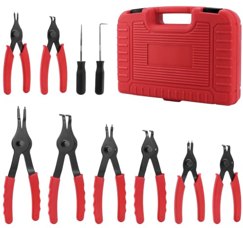 Sicherungsringzangen Set, Seegerringzange Innen und Außen Schwerlast, Gerade und Gebogene Sprengringzange, Sicherungsring Entferner Werkzeug mit Haken und Pick für Auto Kofferraum Motorrad