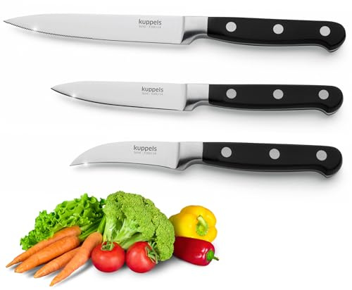 Kuppels SOLID Messerset 3-tlg., Tomatenmesser, Gemüsemesser, Schälmesser | 3-teiliges Küchenmesser Set für Obst, Gemüse & Backwaren, rostfrei, sehr scharf, durchgehender Erl, ergonomisch
