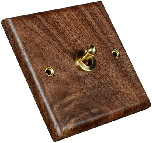 Placa de interruptor de luz de madera maciza, interruptor de palanca de latón retro, interruptor eléctrico de grano de madera, 2 interruptores para dormitorio, cocina, hogar, procesamiento atractivo