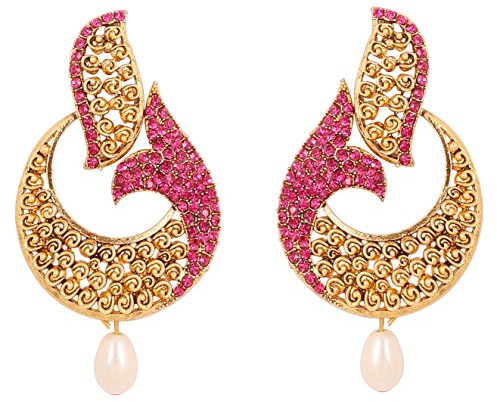 Touchstone Pendientes de joyería de diseñador de pescado fucsia blanco bollywood indio para mujer Rosado