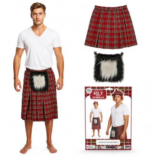 (Costume) - Adult Scottish Kilt With Sporran Fancy Dress Costume