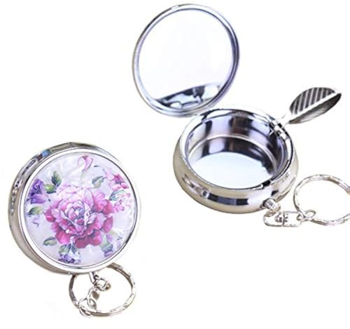 HMIEPRSRS 2pc Portable Pocket Ashtray/Vehicle Cigarette Ashtray, Mini Stainless Steel Ash Holder with Key Chain and Cigarette Snuffer, Modern Outdoor Ash Holder (Colored Pattern)
