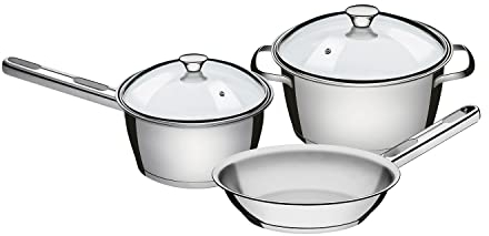 Tramontina Stainless Steel Cookware, for Induction, Electric, Gas and Ceramic Glass Hobs, ‎Cookware, Kitchen (3 Pcs. (1x Casserole; 1x Saucepan; 1x Frying Pan))
