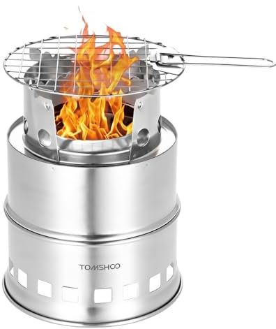 TOMSHOO Camping Stove/Backpacking Stove Portable Folding Windproof Wood Burning Stove Compact Stainless Steel Alcohol Stove Outdoor Camping Hiking Backpacking Picnic BBQ (Upgrade-d)