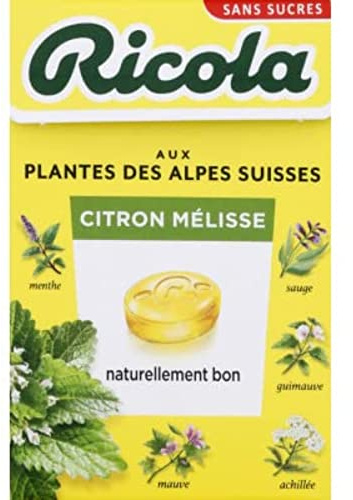 Ricola Dulces Suiza con plantas, limón bálsamo de limón, sin azúcares, con edulcorantes - Caja de 50 g