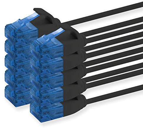 1aTTack.de 660554 Câble Cat6 Cat.6 Câble réseau Cat 3,0 m - câble patch câble fin (petit diamètre - très flexible) 1000 Mbit/s - 10 pièces - noir