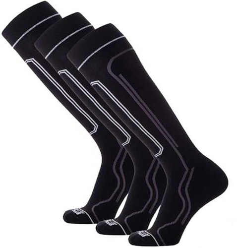 Pure Athlete Ultra-Thin Lightweight Ski Socks - Snowboarding Skiing Sock, Merino Wool (Large, 3 Pairs - Black)