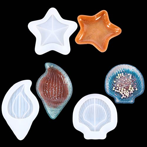 iSuperb 3pcs Seifenschale Silikonformen Schale Seestern Conch Dish Resin Molds Harz Gießformen DIY Schmuck Ring Perlen Aschenbecher Geschirrschale Kerze Seife Ständer (3pcs)