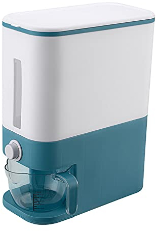 TANIO Rice Dispenser,12L Automatic Rice Storage Tank with Lid Measuring Cylinde,Large Sealed Grain Container Storage,Moisture Proof Household Cereal Dispenser Bucket for Kitchen Soybean Corn(Blue)