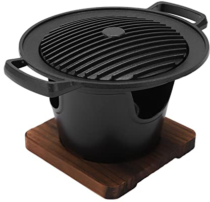 Mini Griglia a Carbone, Piccola Griglia Portatile Hibachi da 7 Pollici con Base in Legno, Griglia Yakiniku Giapponese Coreana da Tavolo BBQ Smoker Grill per Camper, Campeggio, Viaggio, Patio, Cortile