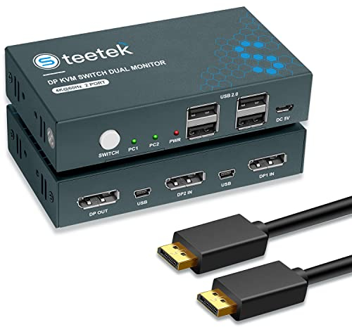 KVM Switch DisplayPort 2 Port,4K@60Hz,USB2.0,DP 1.2,DP KVM 2 PC 1 Monitor Switch,Displayport Switch, Kompatibel mit Einer Breiten Palette von Eingabegeräten und systemen (4K@60Hz Einzeldisplay)