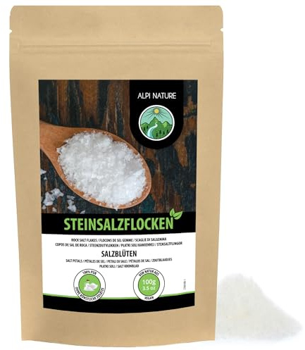 Alpi Nature Flocons de Sel Gemme 100g, Gourmet Sel Gemme d'Espagne 0.1-8mm pour la Cuisine