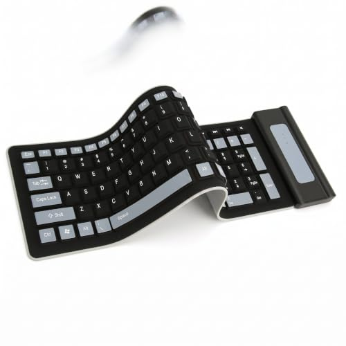 Wireless Silicone Keyboard, Foldable Silicone Keyboard Soft Waterproof Rollup Keyboard for PC Laptop Notebook, 103 Keys, Mute Typing, Lightweight (Black)