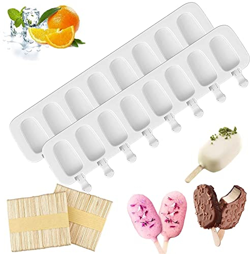 Amebleak 2 Pièces Moule à Glace, Moule Glace Silicone Batonnet avec 100 Bâtons de Glace, Moule Magnum Cake, Moule Magnum Glace, Moule à Glace en Silicone, Applicable à Glace Maison (E)