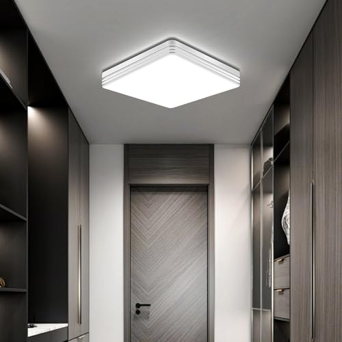 Taoellen 24W 2160LM Square LED Ceiling Lights, 6500K Cold White Slim Light | 120W Equivalent Double Silver Edge Flush Ceiling Lights, LED Ceiling Lamp for Hallway, Balcony, Kitchen, Cloakroom