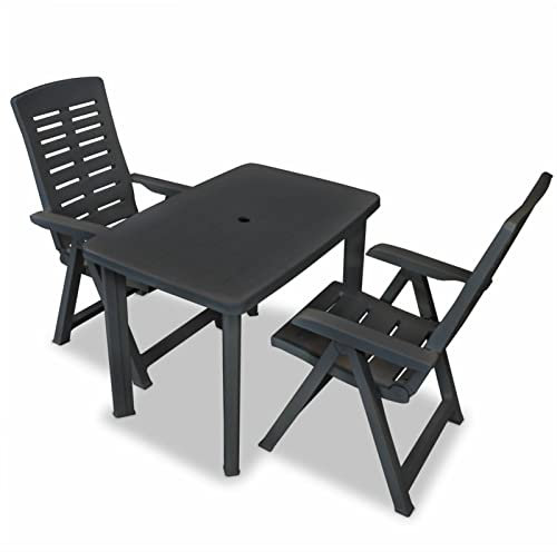 XIAOGUANG 3-TLG. Bistro-Set, Gartenset Tisch Und Stühle, Balkon Möbel Für Kleinen Balkon, Terrassenmöbel, Balkonset, Balkonmöbel, Kunststoff Anthrazit