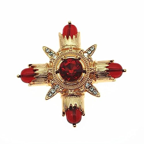 YAHOYA Barock Rot Strass Kreuz Brosche Anstecknadel Metall Große Broschen für Frauen Vintage Anstecknadeln Kleidung Schal Clip Schmuck