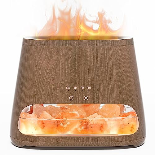 SALKING 2-in-1 Ultrasonic Essential Oil Diffuser & Himalayan Salt Lamp, Aromatherapy Diffuser Cool Mist Humidifier with Auto Off Function, 100% Pure Himalayan Pink Salt Rock, 150ml (Dark)
