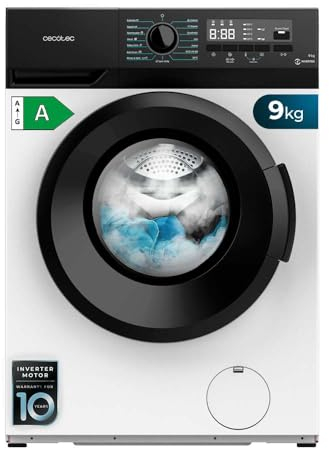 Cecotec Lavadora 9 Kg Carga Frontal Bolero Dresscode 9300 Inverter Max A 1950 W, 1400 rpm, 15 Programas, Motor Inverter Plus, Bajo Consumo, SteamMax, Panel de Control con Display LED