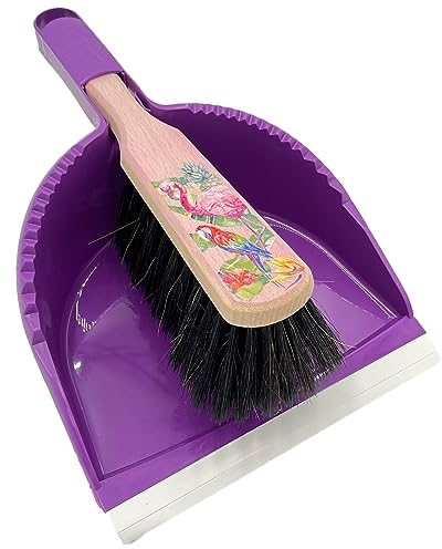 Peggy Perfect Kehrgarnitur Kehrset mit Buchenholzbesen und Kunststoffschaufel im Flamingo Design. Wunderschöne Kehrgarnitur in der Farbe lila. Handbesen mit Einer dichten Naturhaarmischung