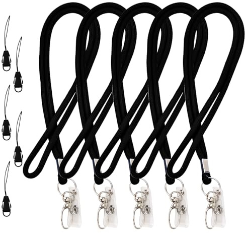 5 Stücke Schlüsselbänder, 45cm Umhängebänder, Schlüssel band Lang mit Metall Swivel Karabinerhaken Haken, Schlüsselanhänger Band Lanyard für Frauen Männer Handy Schlüssel Arbeitskarte (Schwarz)