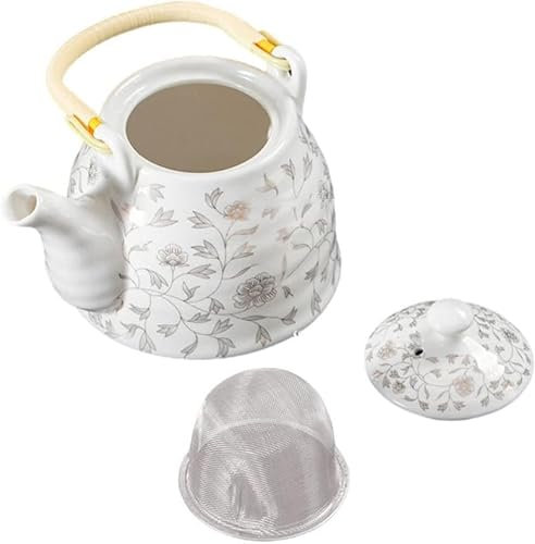 Tetera esmaltada con decoración retro, tetera de agua caliente colorida, tetera japonesa china, tetera con asa, tapas de porcelana, cazuela de cerámica, tetera decorativa floral, tetera de porcelana f