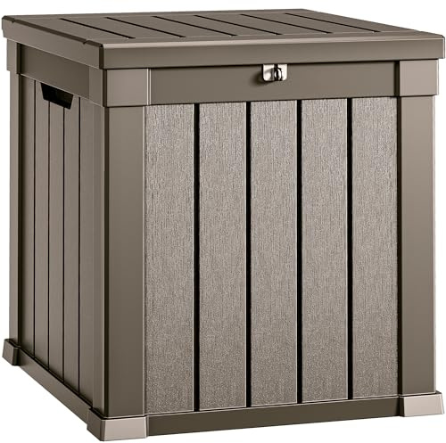 YITAHOME Deck Box, 51 Gallon Weatherproof Outdoor Storage Container for Patio Cushions, Pool Supplies, Garden Tools, Lockable Lid and Side Handles, Light Brown