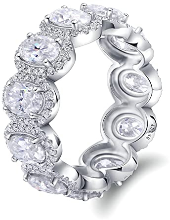 Lieson Partnerringe Damen, 18K 750 Weißgold Ring Damen Luxus Oval Moissanit 0.5ct Verlobungsringe Weißgold Gr. 48 (15.3)